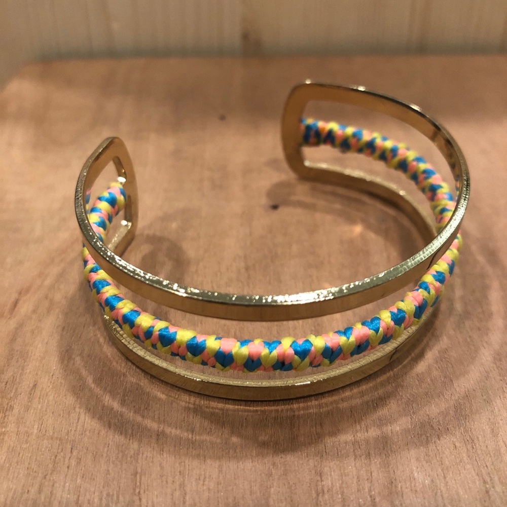Gold and neon cord cuff bracelet